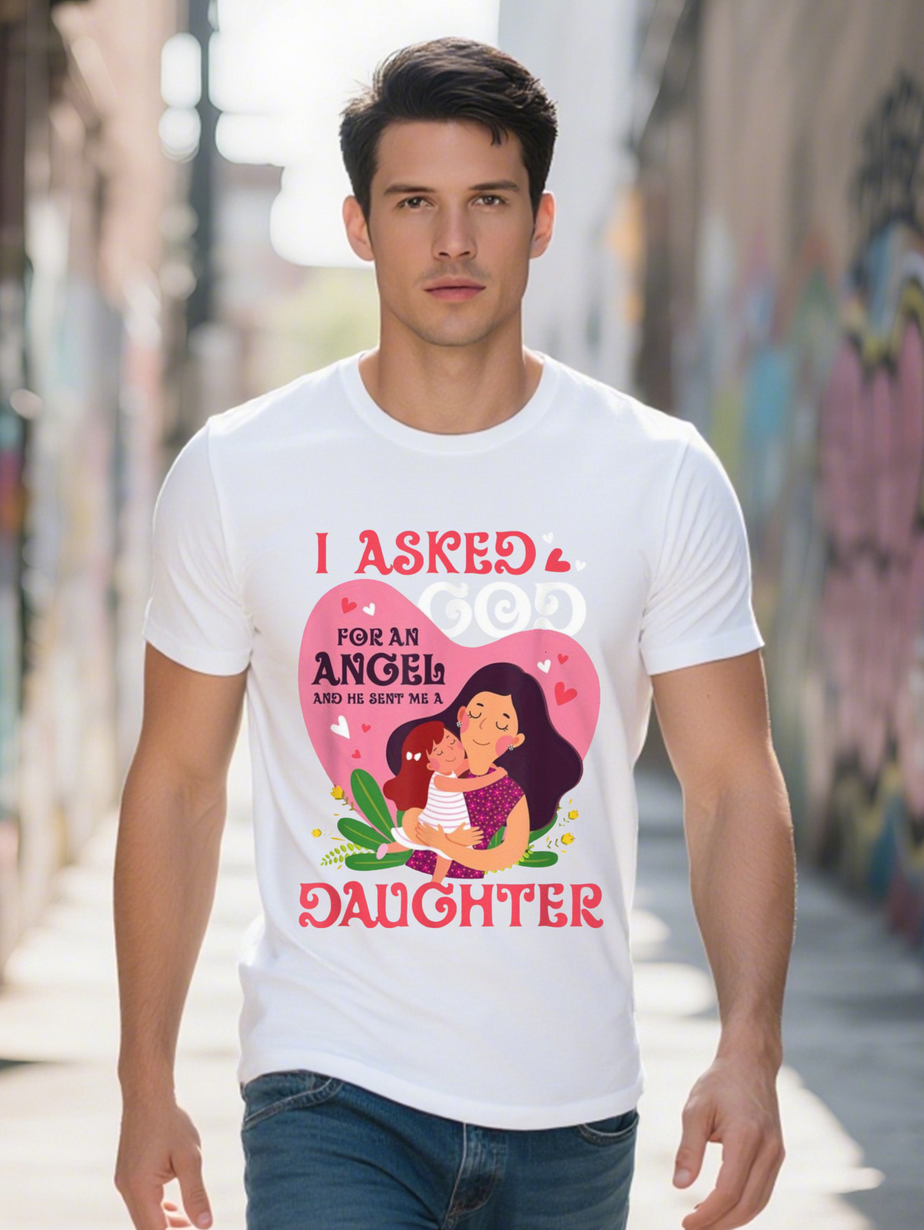 Men S g Cotton I Asked God for an Angel and He Sent Me a Daughter Mom Gift T-shirt 26a9c