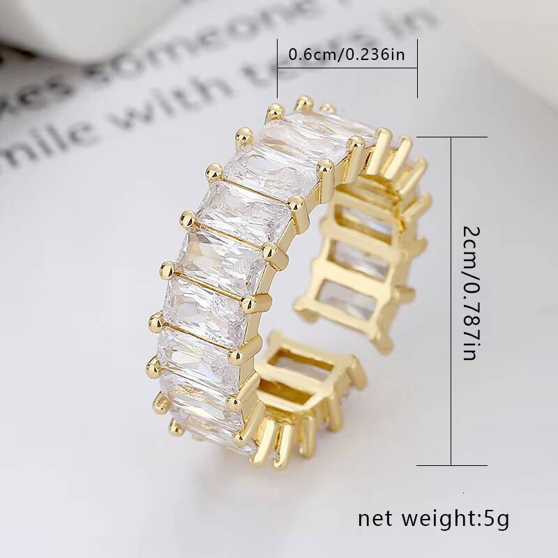 Unisex Punk Couple Ring Square Asscher Cut Zircon Trendy Hip Hop Brass Design Resizable for Engagement Wedding Party