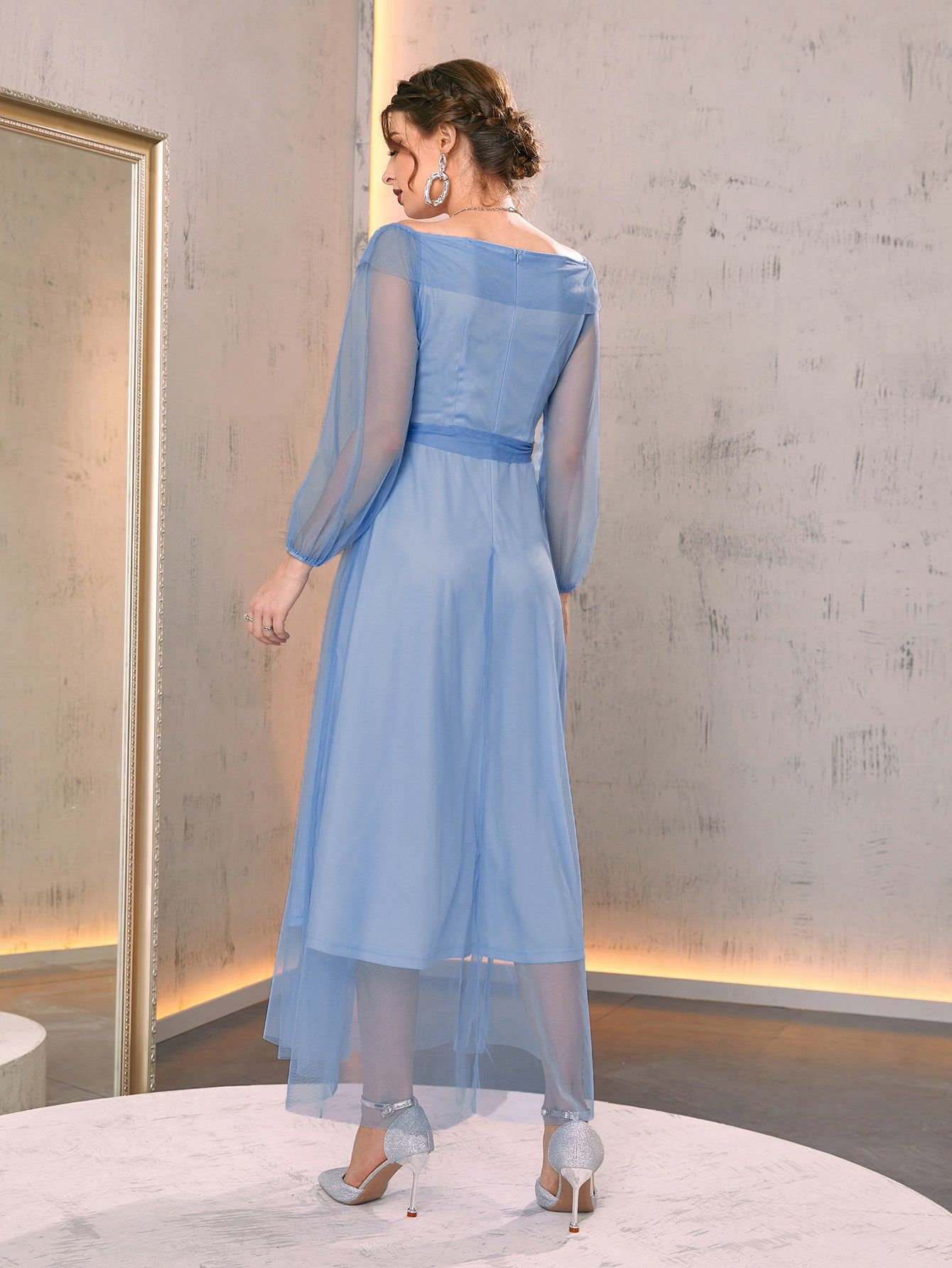 H81Spring and summer elegant mesh French waist dress in stock wholesale