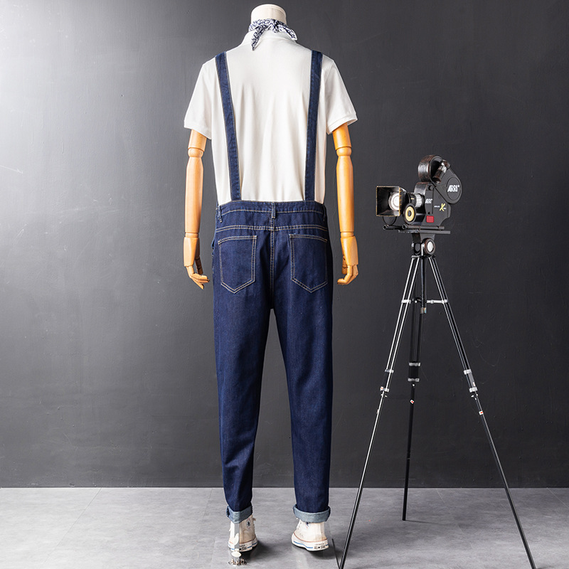 Fashion Vintage Japan Style Male Skinny Overalls Jeans Mens Slim Blue Denim Jumpsuits Jeans Casual Pants Full Length 201111