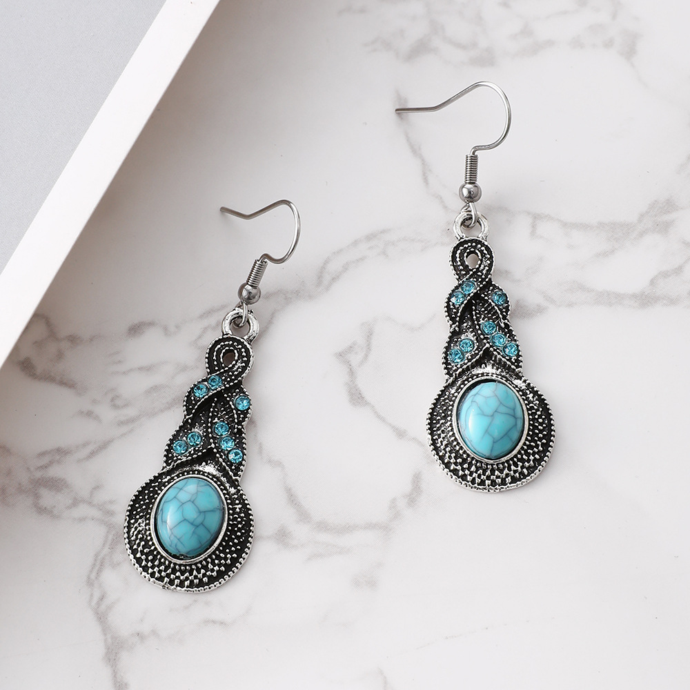 Vintage Bohemian Style Turquoise Diamond Accented Earrings for Women New Arrival Versatile Stylish Jewelry