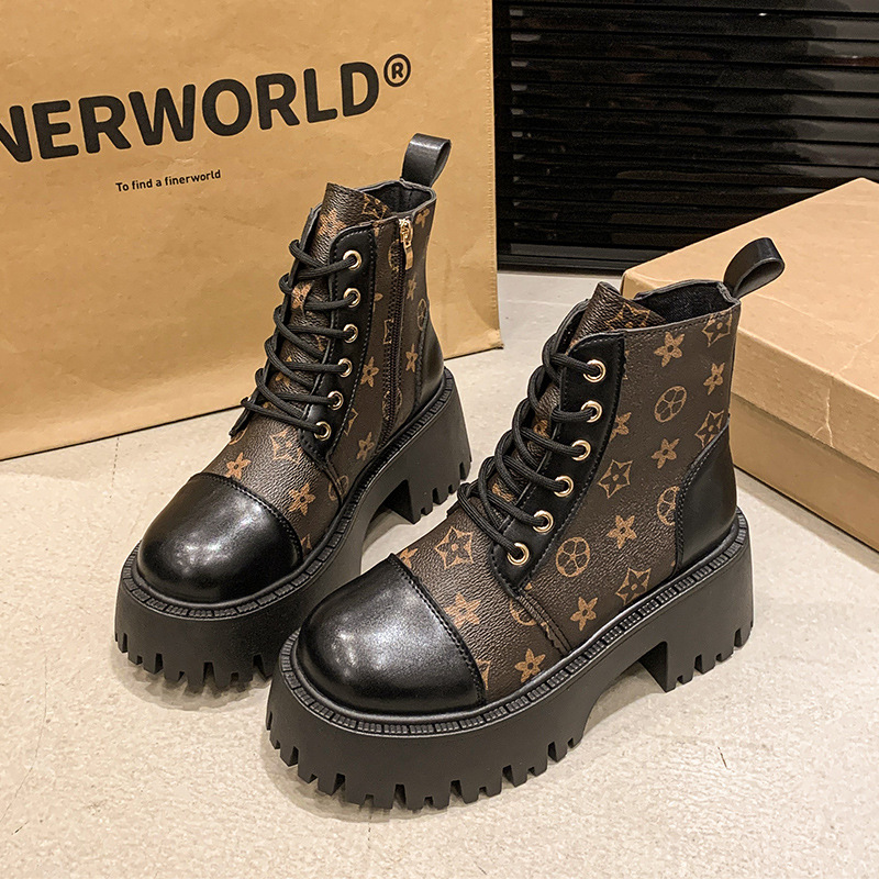 Free Shipping Spring and Autumn New Design Thick Bottom Large 35-42 Fashionable and Simple Women's Martin Boots Light Luxury Versatile Thick High