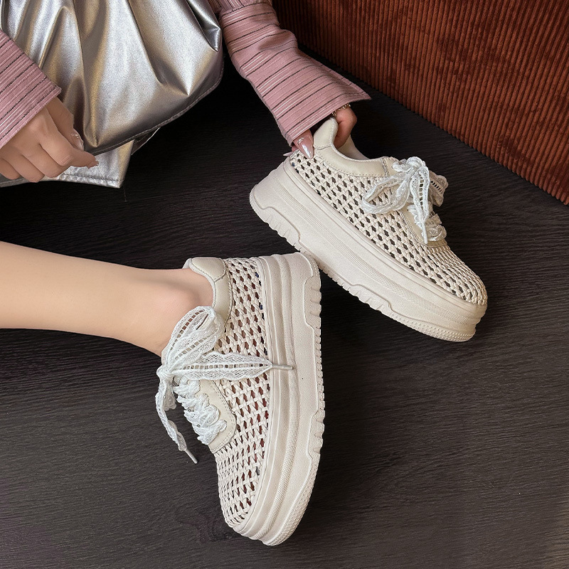 White Sneakers for Women Thick Sole Summer Versatile Mesh Sports Casual 2025 Height Increasing Breathable Platform Shoes New Style ddmythur