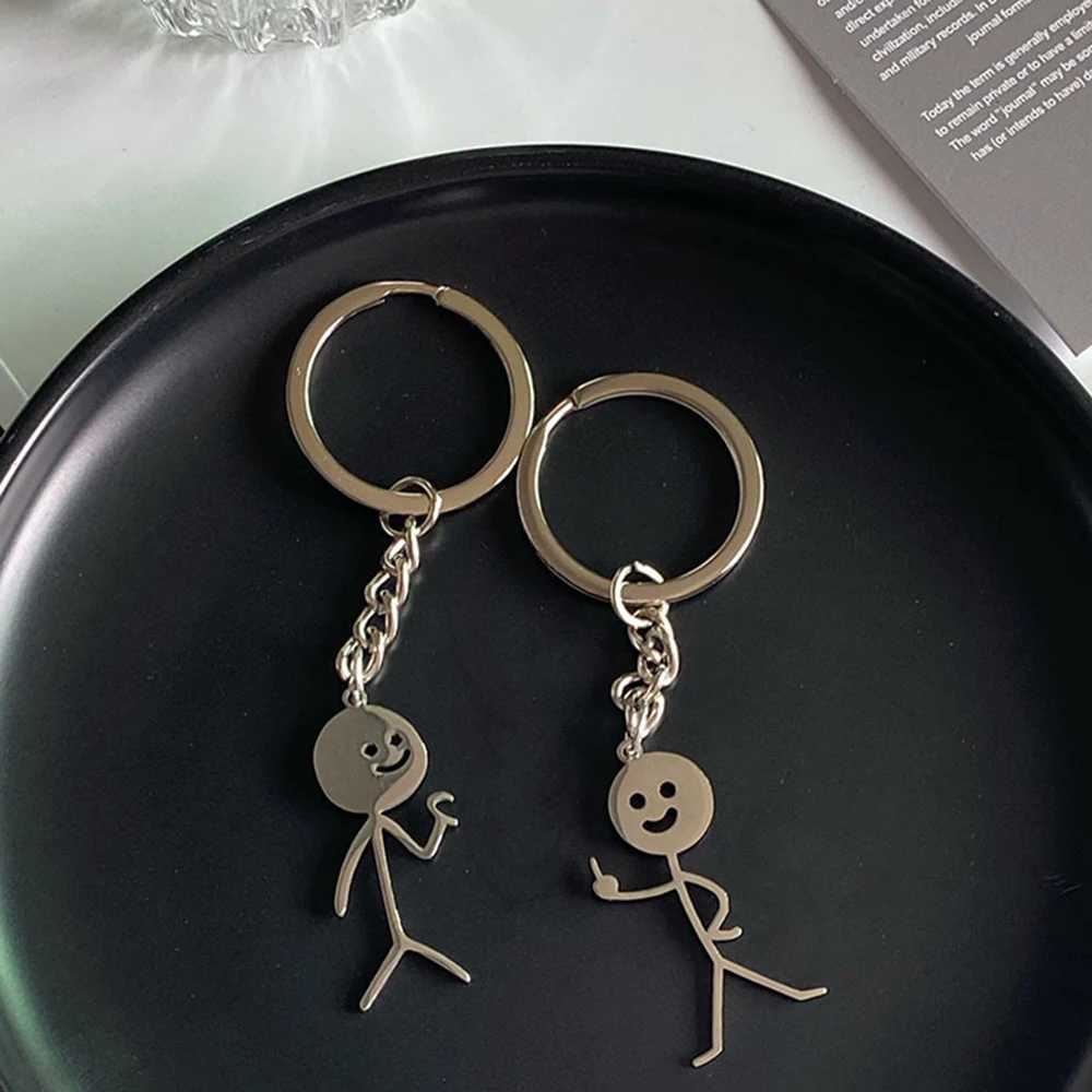 Funny Matchstick Men Keychain Middle Finger Heart to Heart Car Bag Pendant Key Ring Jewelry Couple Friend Gifts Wholesale G250802
