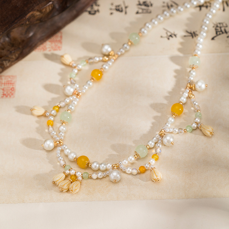 Chinese Neo Chinese Ancient Style Lily of the Valley Ying luo Collarbone Necklace for Women Delicate Hanfu Mianqun Accessory