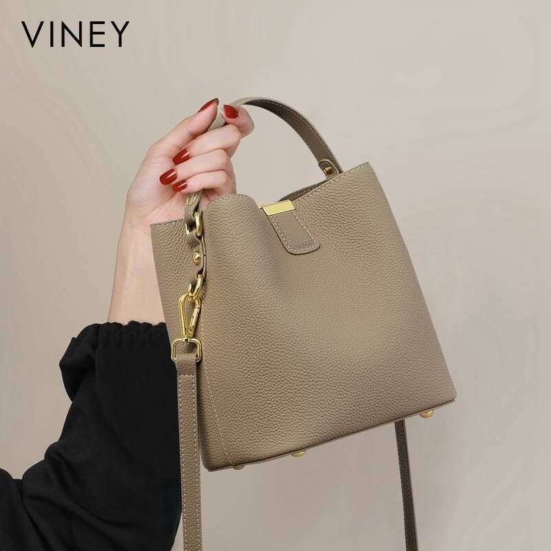 VINEY Bucket 2025 New Summer Messenger Genuine Leather Female High-end Commuter Bag Handbag