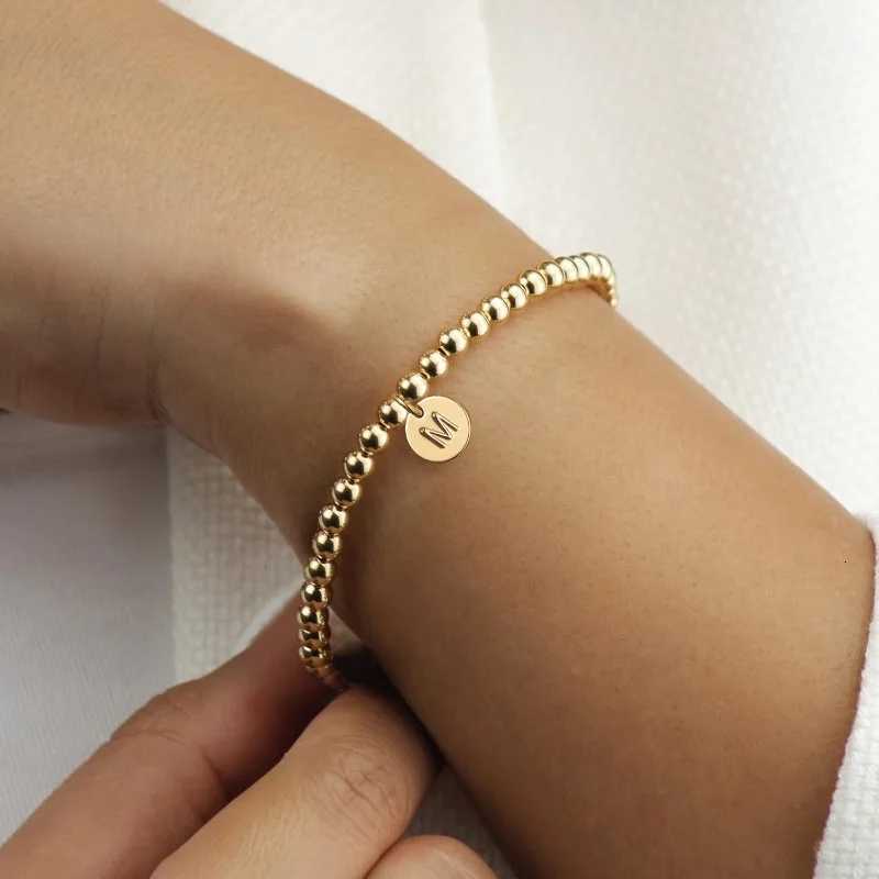 18K Gold Plated Stainless Steel Initial Bracelet for Women Teen Girls Mom - Dainty A-Z Charm Disc Bracelet Jewelry XJ250804