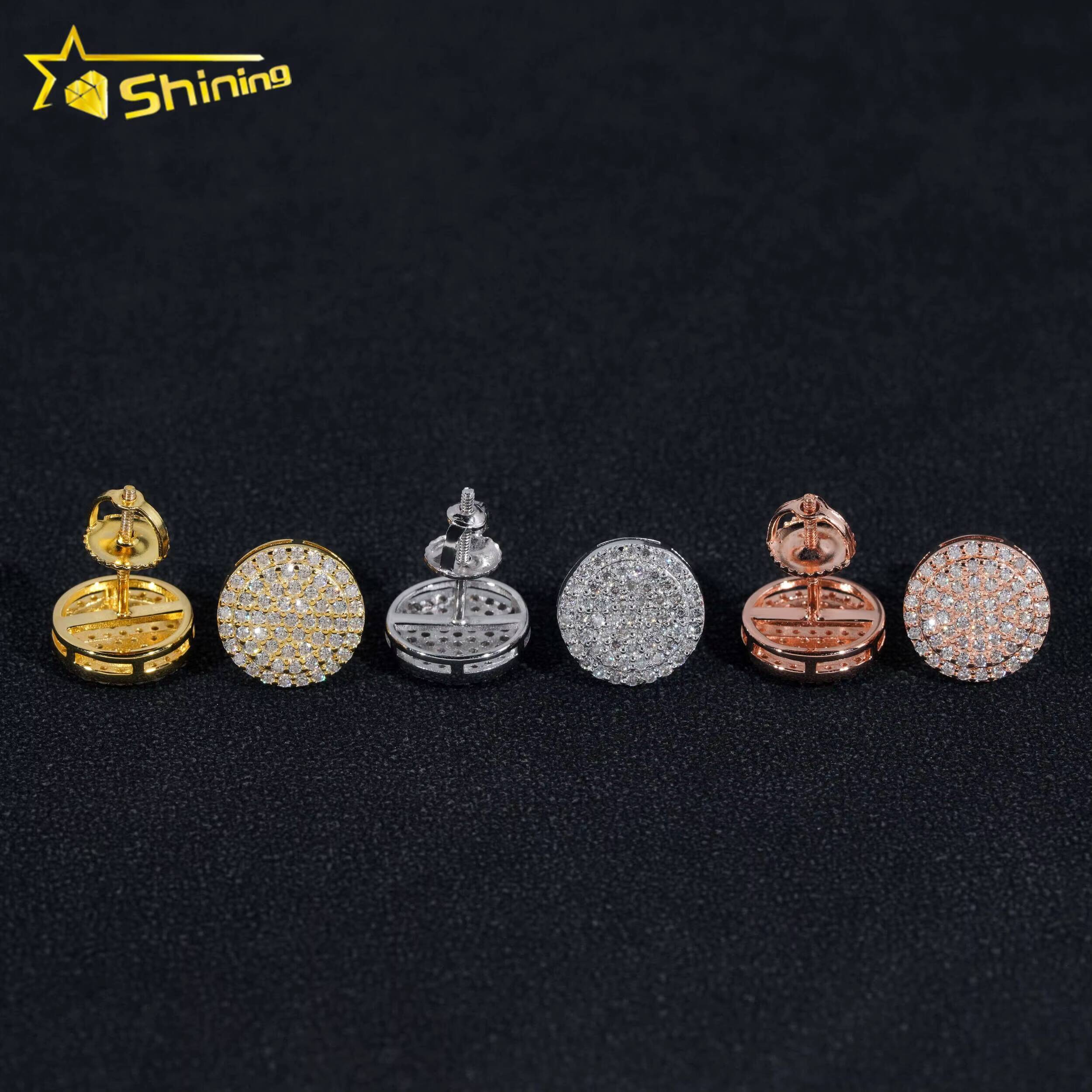 Hot Sale Iced Out Jewelry Hip Hop 925 Sterling Silver Mens Round Diamond Moissanite Stud Earring