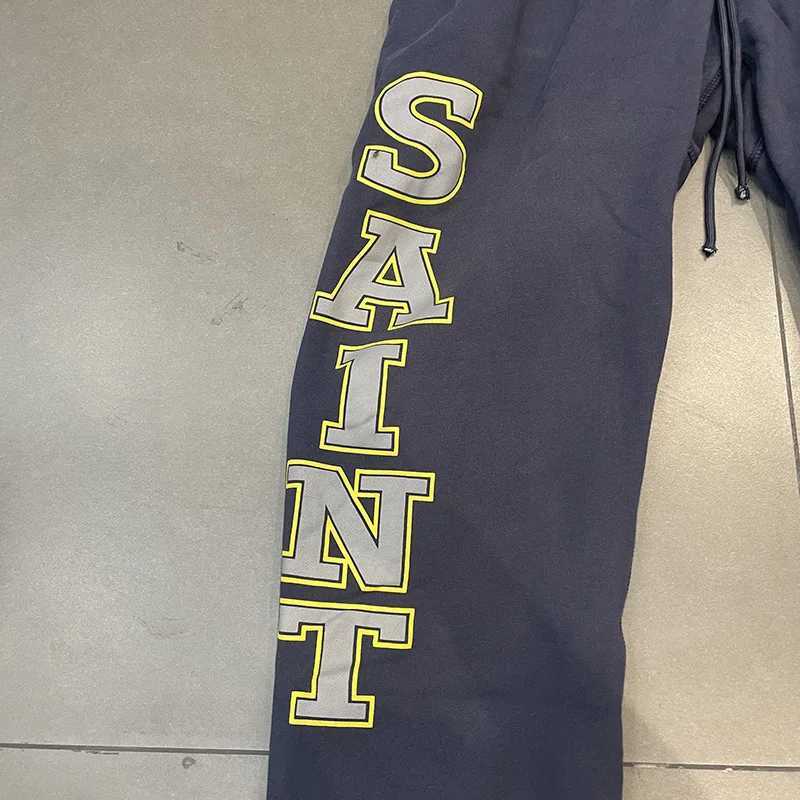 High Street Vintage Washed Dark Blue Casual Pants Classic Letters Print Saint Sweatpants Best Quality Cotton Trousers Tags X250804