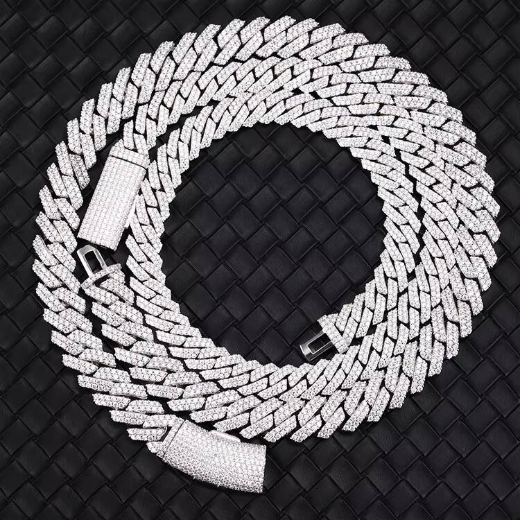 IRTS Moissanite Gra Certificated Cuban Chain14mm 2 Rows 925 Silver Hip Hop Moissanite Pass Diamond Test Cuban Link Chain