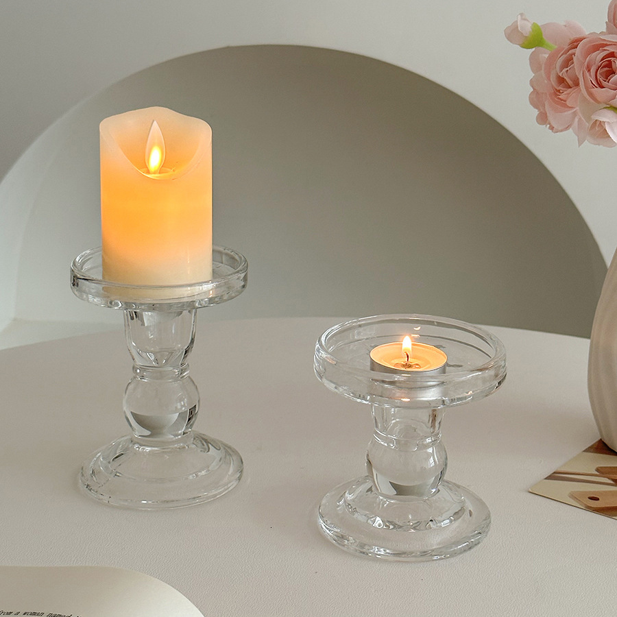 French INS Style Black Crystal Glass Candle Holder Home Candlelight Dinner Table Decoration Prop