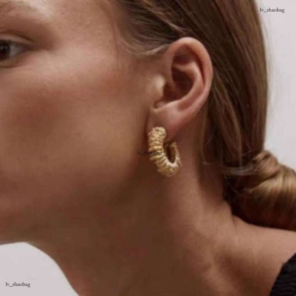 DHcollections 14K Gold Lava Rock Exaggerated Earrings Post-Apocalyptic Style Striped Thread C-Shaped Stud Irregular Ear Jewelry