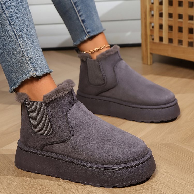 New Autumn/Winter 2025 Foreign Trade Women's Thick Soled Snow Boots The Cotton Shoes Have A Fleece Lined Interior Round Toed Slip - On Design