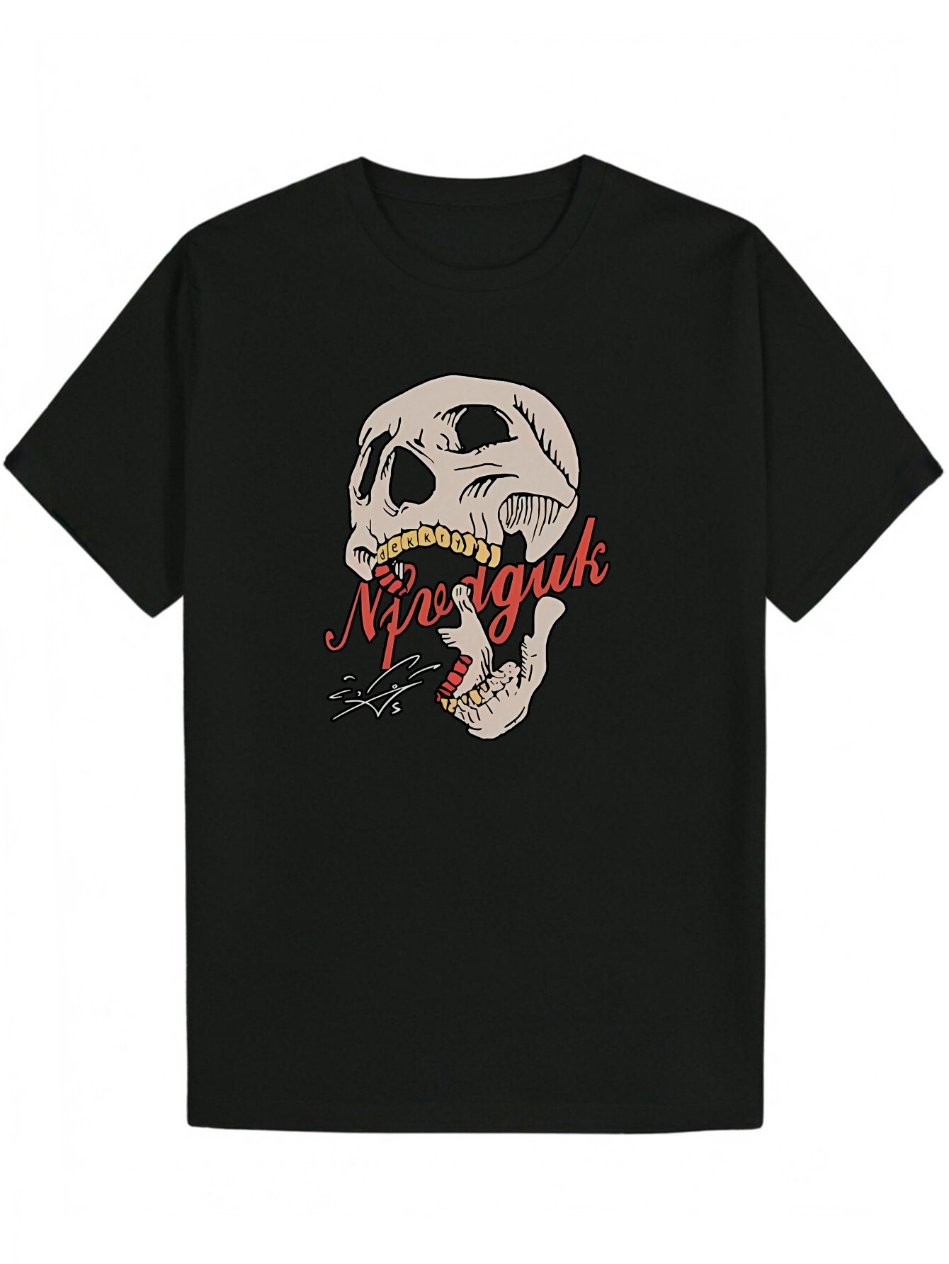 Men's Round Neck Polyester with Print, Regular Fit, Slightly Stretchy Fabric, Casual Short Sleeve T-Shirt for Summer Skull Pattern Design | Comfo