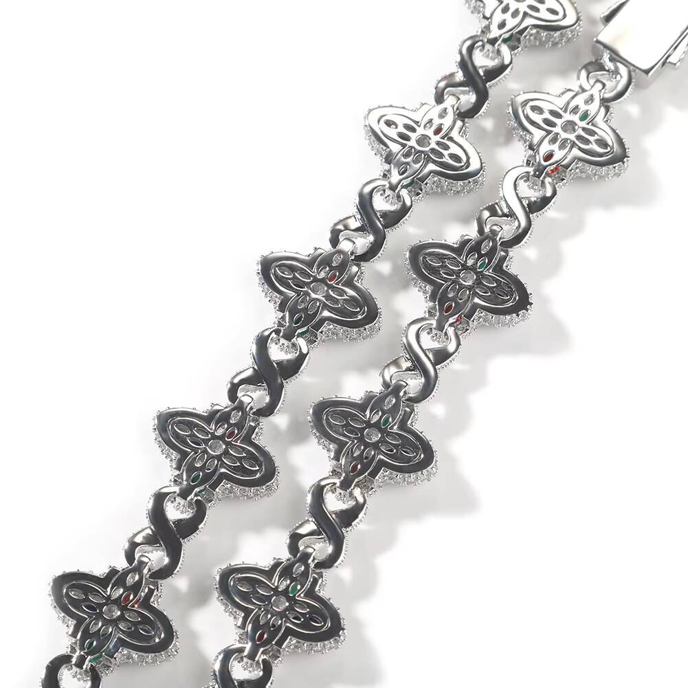 Designer necklace Fashion Hip Hop Jewelry 12mm Rose Gold Colored Diamond Four Leaf Clover Infinity Link Bracelet