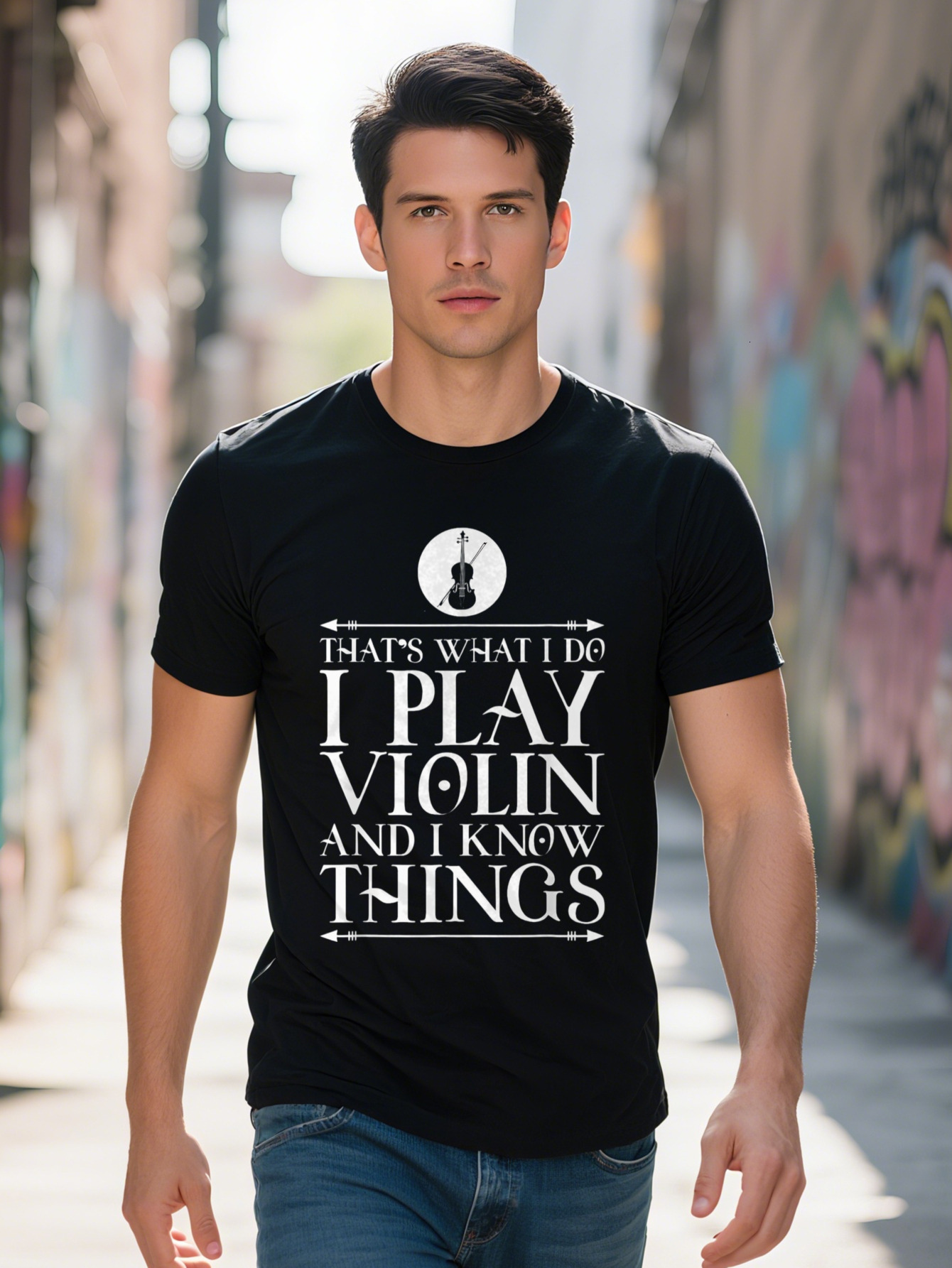 Men's T-shirt Cotton That's What Do Play Violin I Know Things T-Shirt 65780