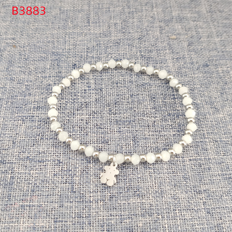 Fashion Women Men Silver Gold Bear Stainless Steel White Color Small Natural Bead Adjustable Bracelets Jewelry Pulsera Gift