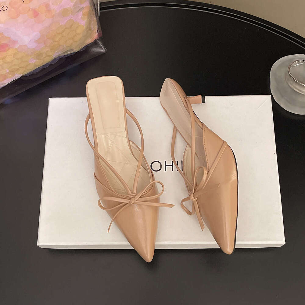 2025 Summer New Slimming Thin High designer shoes Heels Pointed Mid Heel Closed Toe Half Slippers Women's Sandals
