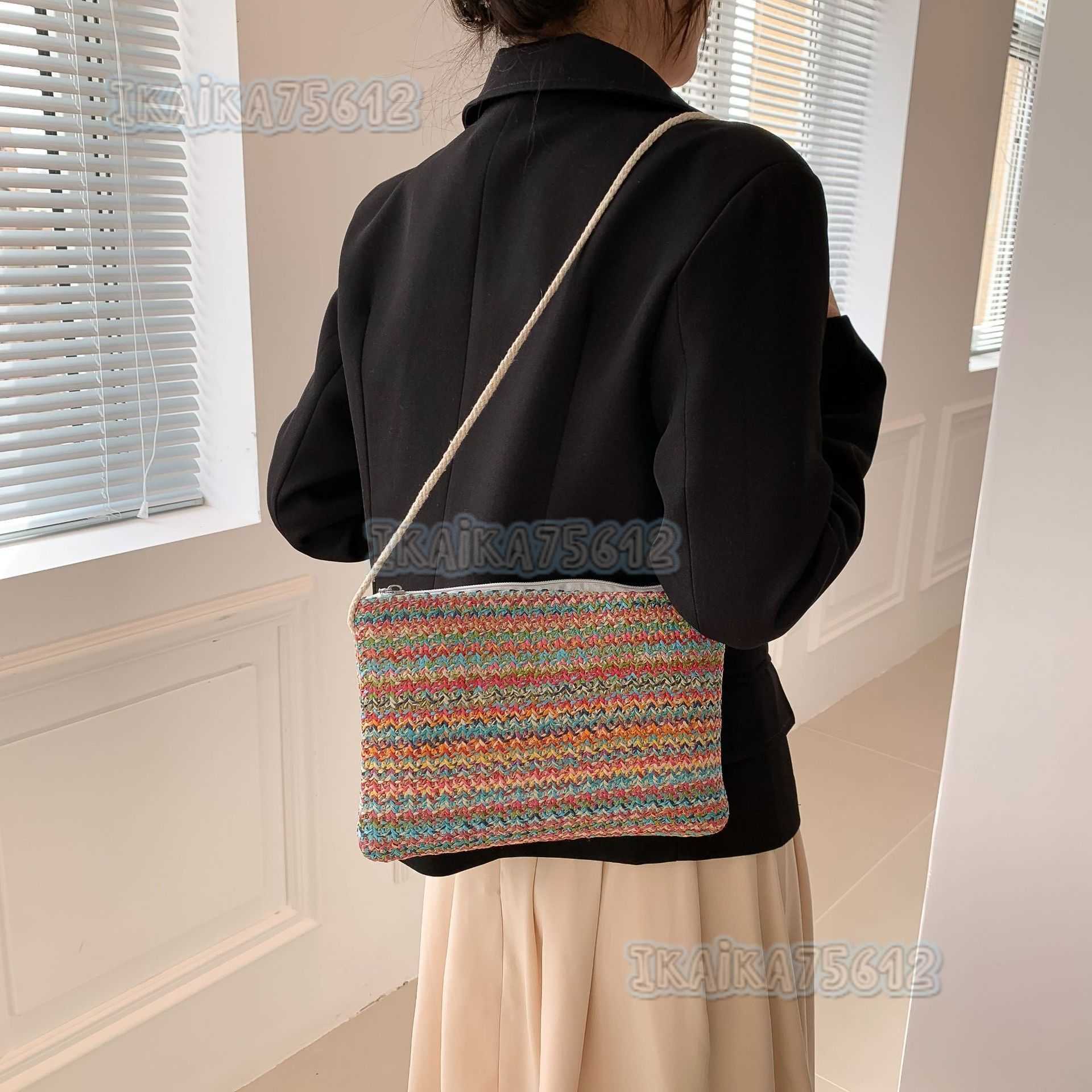 Color-block Straw Bag Envelope Small Bag 2025 Summer New Artistic Woven Fashion Single Shoulder Crossbody Beach Womens Bag H250804