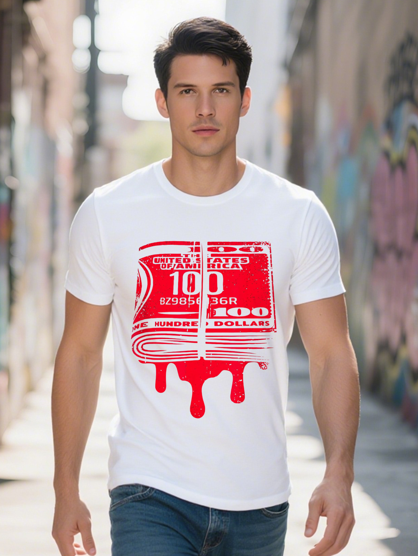 Men s Casual Cotton T Shirt with Unique Money Print Soft Breathable Crew Neck Tee All Seasons Short Sleeve 86be5