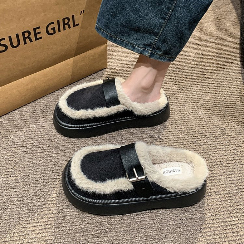 Women's new Autumn and Winter Furry Slippers with Thick Soles Soft Furry Enclosed Toes Popular among Internet Influencers Stylish Cotton Slippers