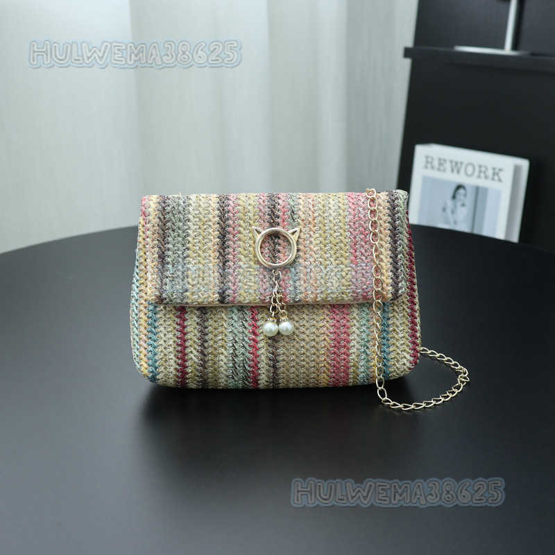 Colorful Woven Shoulder Bag 2025 New Summer Flap Small Square Bag Versatile Fashion Straw Chain Bag H250804