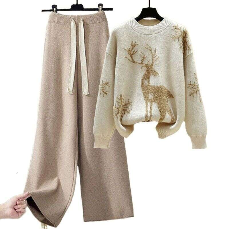Women's Clothing Autumn Winter New Style Knitted Sweaters For Women, Loose And Slim Casual Pants, Two Piece Suits
