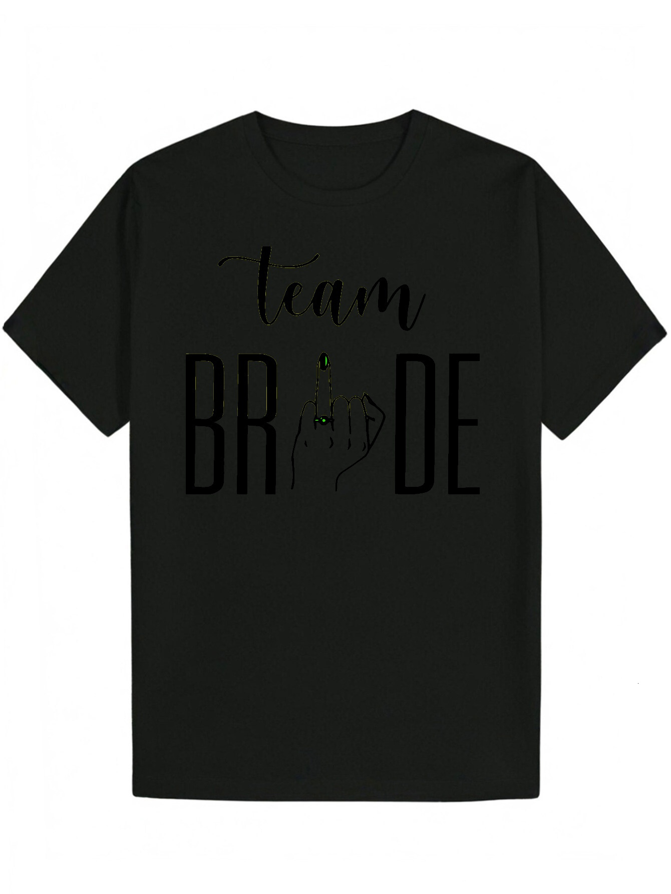 Men's Summer Short Sleeve T-Shirt - Team Bride Pattern Print, Black with White Letters, Lightweight Polyester Fiber, Round Neck, Machine Washable