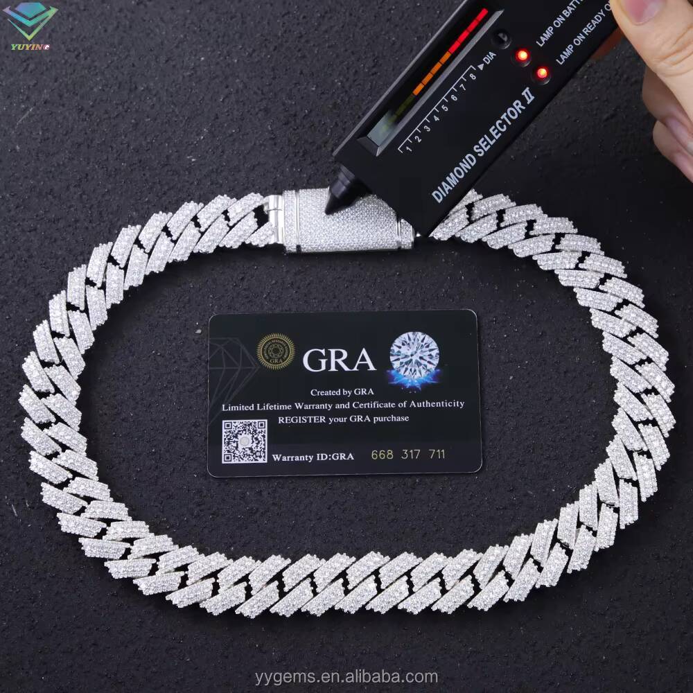 14k White/yellow/rose Gold Plated Cuban Chain 20mm 3rows S925 Silver Iced Out Bling Moissanite Cuban Link Chain Necklace