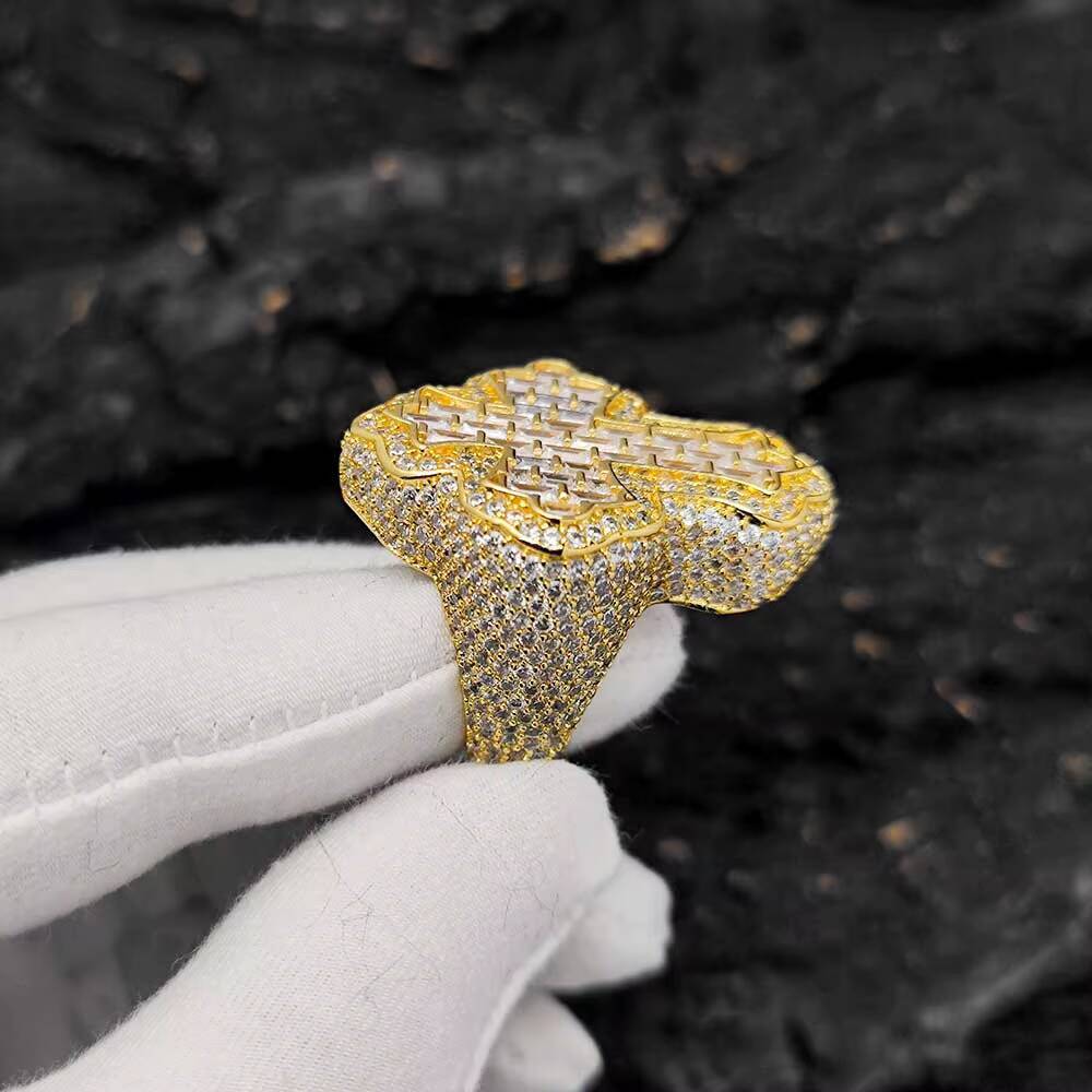Hip Hop Jewelry Luxury Baguette Diamond Cross Rings Iced Out Moissanite 925 Sterling Silver Ring for Men and Women