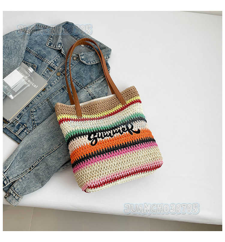 2025 New Style Straw Woven Bag for Women Large Capacity Shopping Bag Striped Beach Bag Artistic Lightweight Tote Bag H250804