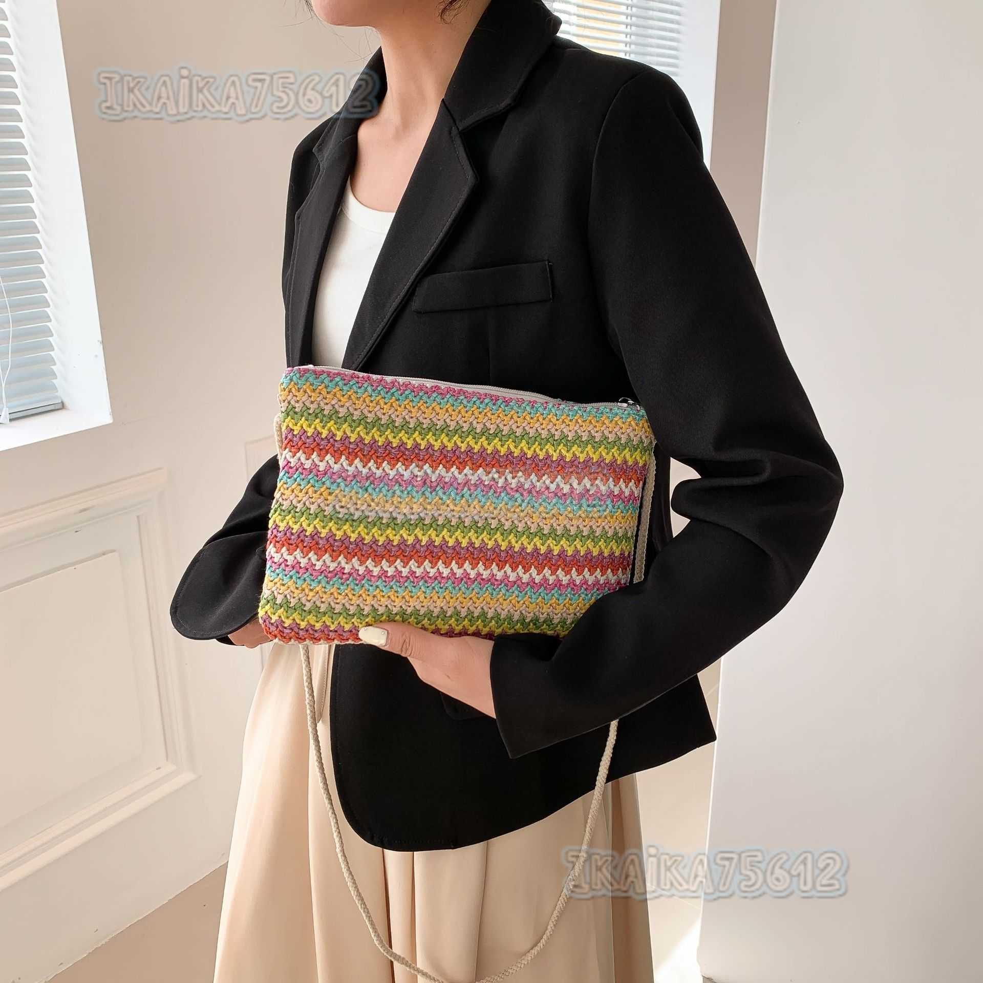 Color-block Straw Bag Envelope Small Bag 2025 Summer New Artistic Woven Fashion Single Shoulder Crossbody Beach Womens Bag H250804