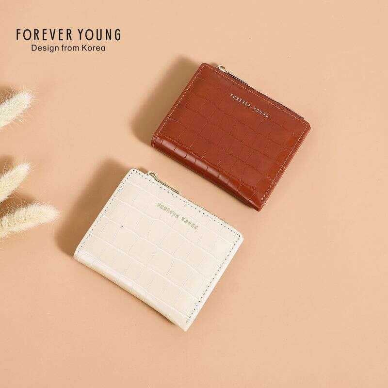 Fashion In Europe And The United States Ins Crocodile Grain Leather Beige Short Wallet Buckle Simple Zip Money Clip Coin Purse~