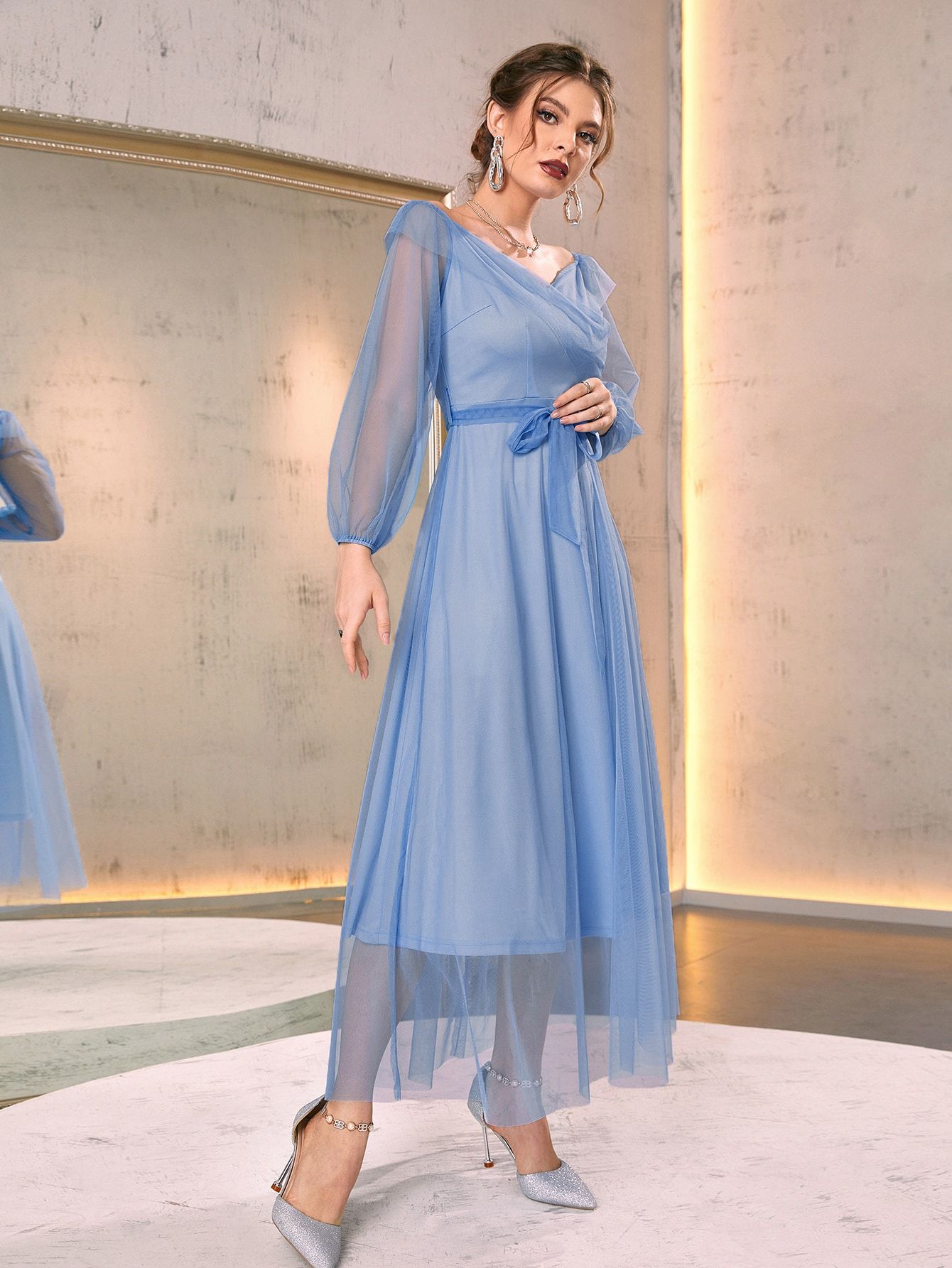 H81Spring and summer elegant mesh French waist dress in stock wholesale