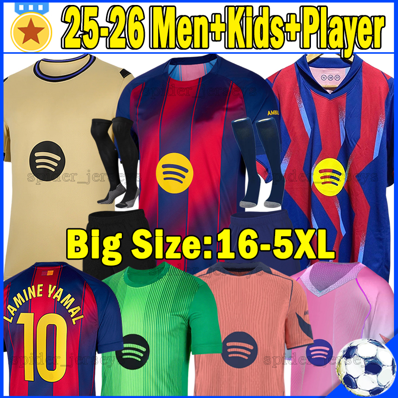 4XL 5XL 25 26 LAMINE YAMAL RAPHINHA Brace Soccer Jerseys 2025 2026 LEWANDOWSKI PEDRI FERRAN GAVI Player Version BarcelonaEs goalkeeper Men Uniforms Kids Kits sets