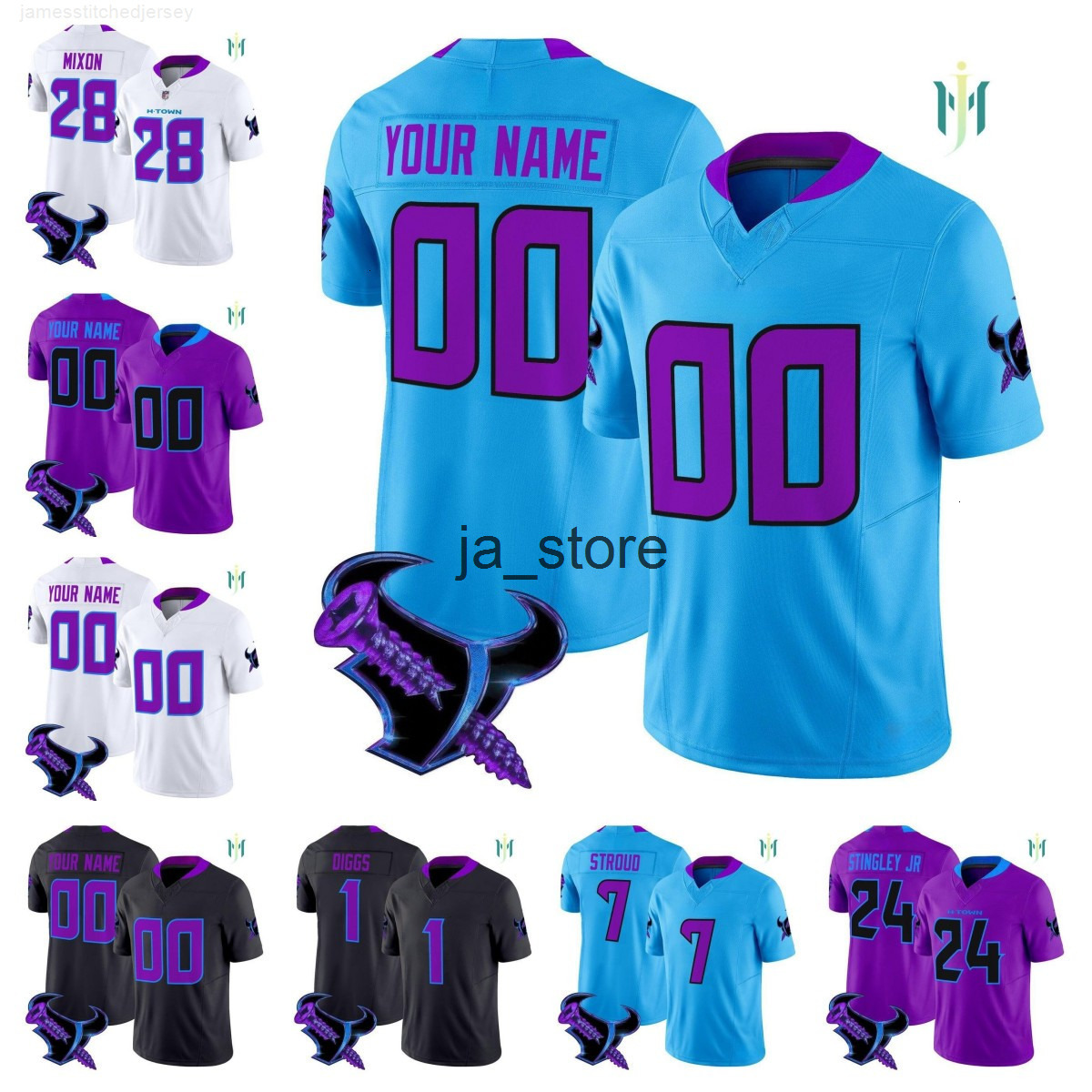 Jersey Mens 2025 new custom stitched football jerseys CJ Stroud Stefon Diggs Joe Mixon Tank Dell Derek Stingley Jr Will