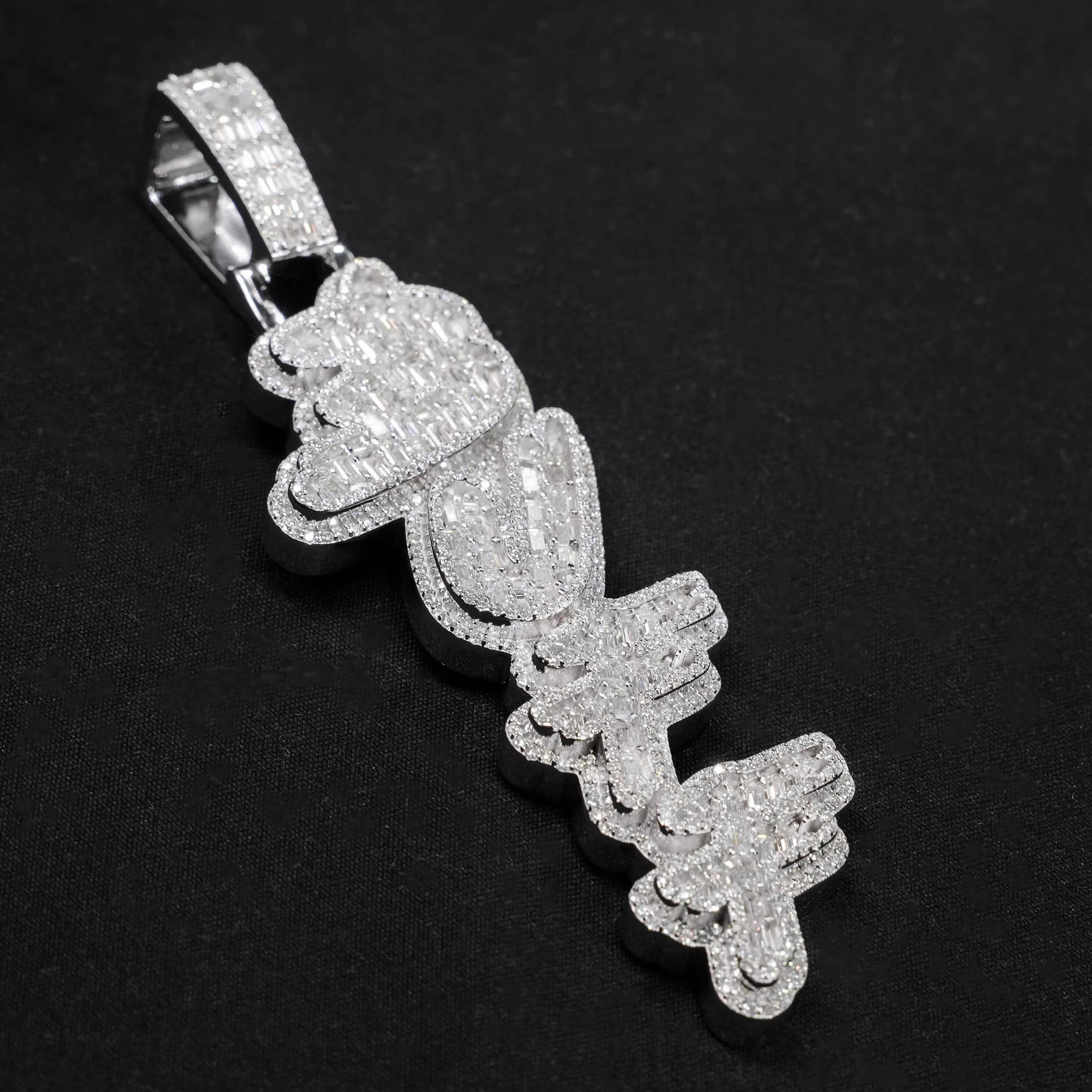 Hot Selling Mossanite Pendant Vertical Name Iced Out Charm Hip Hop 925 Silver VVS Custom Moissanite Pendant