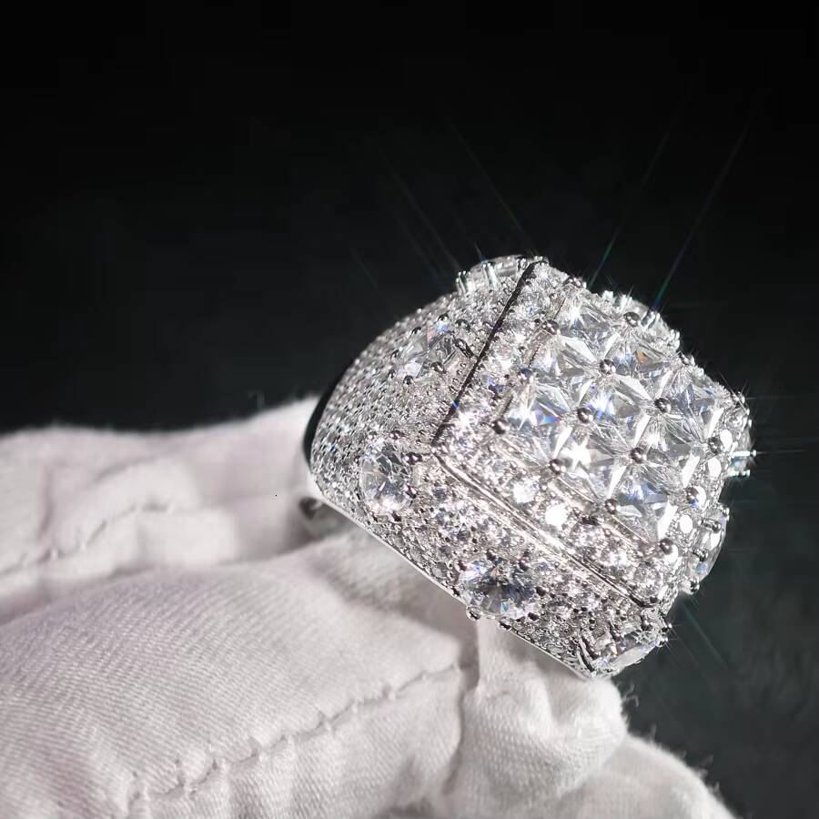 Hip Hop GRA High Quality Iced Out Bling 925 Sterling Silver Pass Diamond Tester VVS Princess Cut Moissanite Cluster Ring for Men