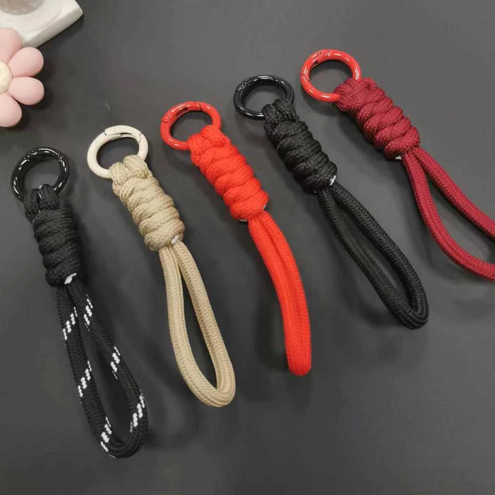 12cm Braided Woven Paracord Keychain Wrist Rope Phone Case Anti-lost Rope Strap Key Ring Tactical Survival Tool Backpack Buckle G250802