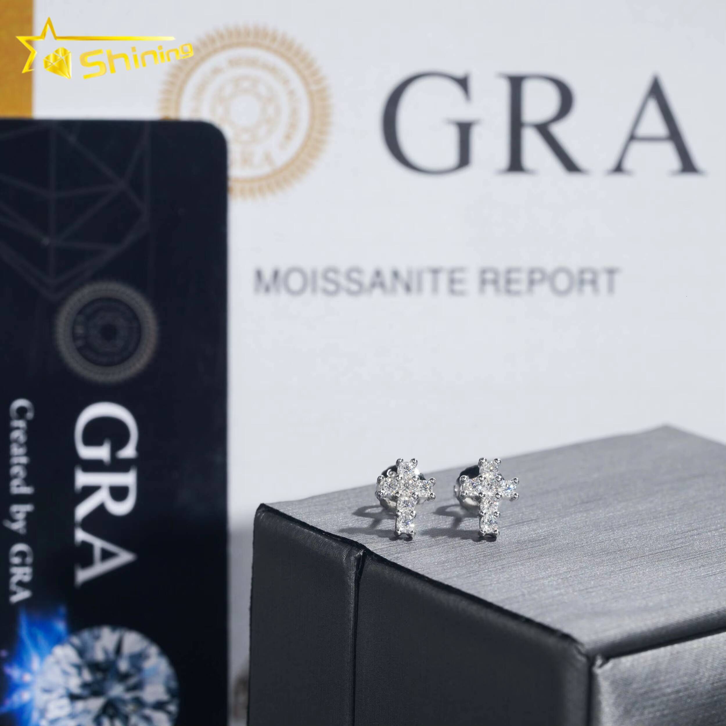 Wholesale Bulk Fashion Hip Hop Stud Moissanite Diamond 925 Sterling Silver Cross Earrings