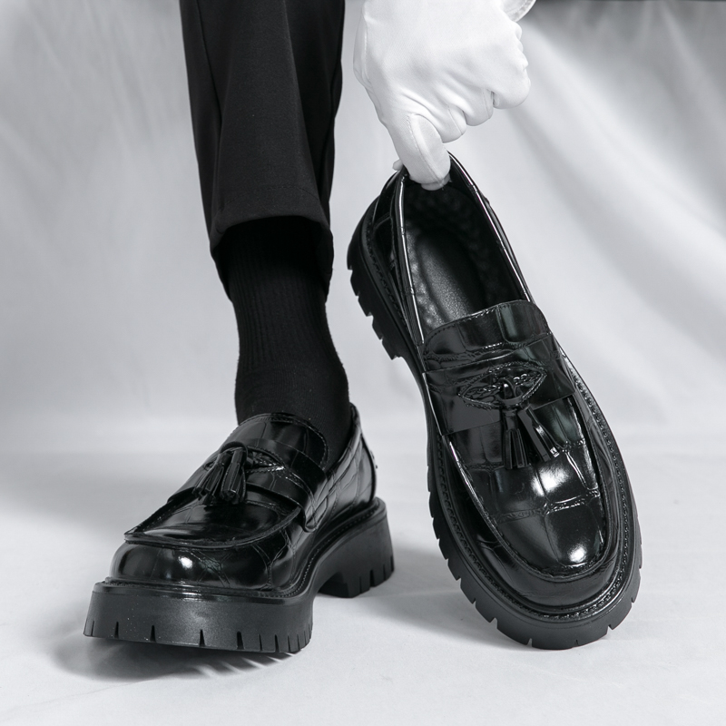 6321- Thick soled Spring and Autumn men's British height increasing trend, one foot on youth workwear and loafers