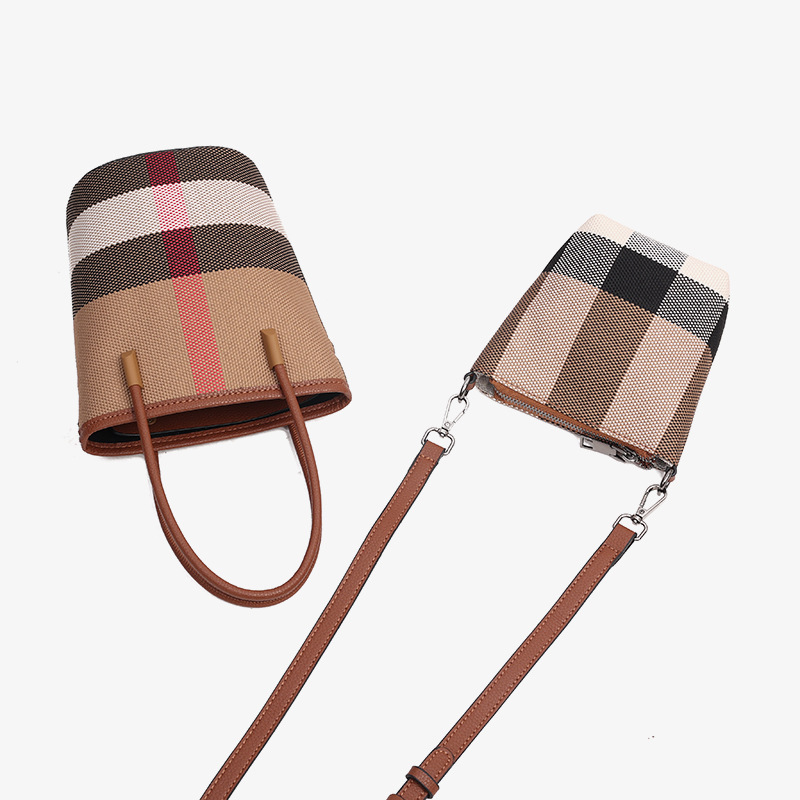 new stylish women's bags with a fashionable and high - quality feel Made of genuine leather and canvas featuring a checkered pattern Includes tot