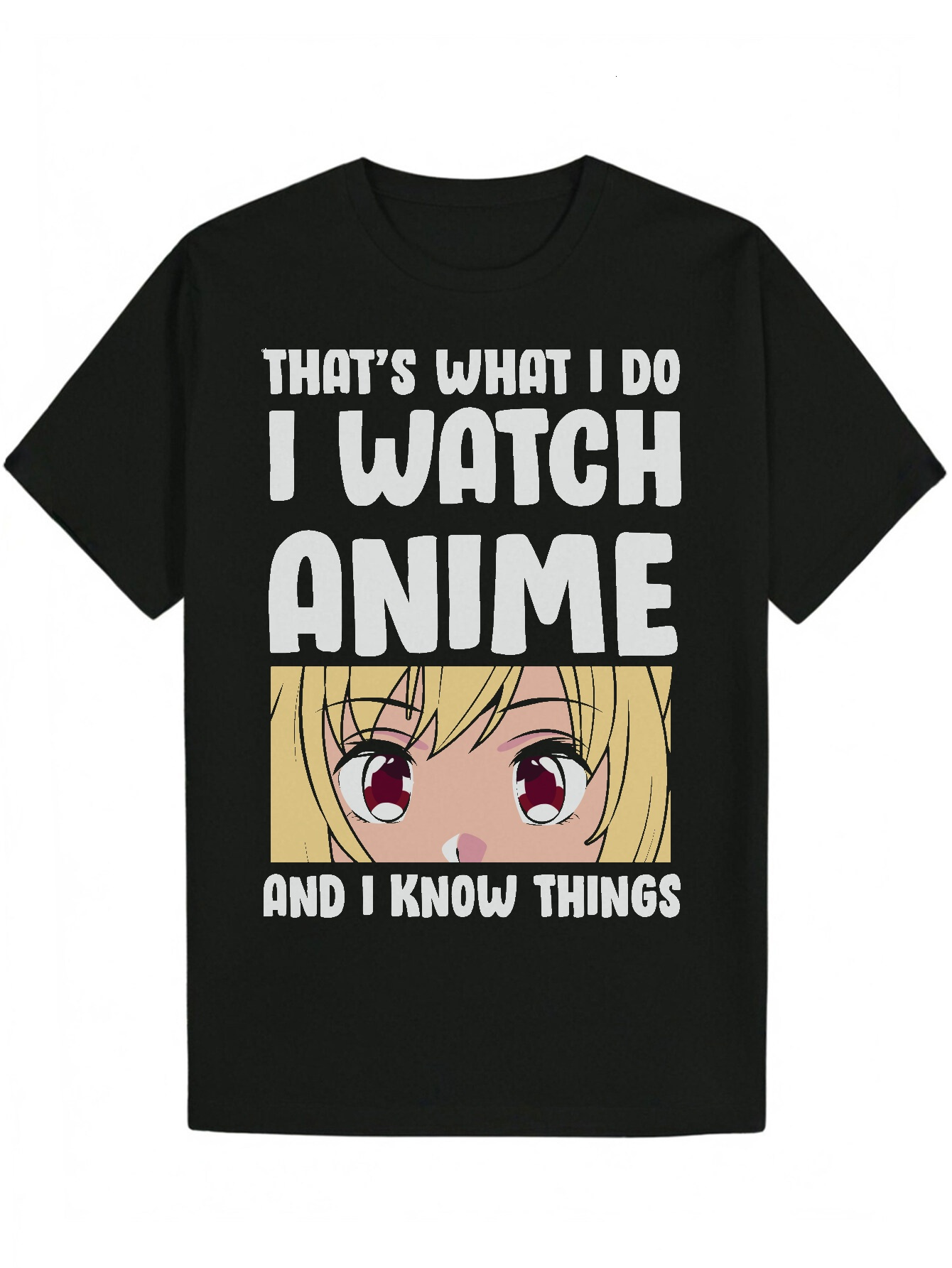 Men's Crew Neck Polyester T-Shirt with Anime Graphic Print - "This Is What Do, Watch Anime, I Know Things" Design, Summer Series, Regul