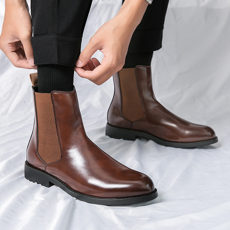Chelsea men's boots high top casual leather shoes British style with men fashion pointy Martin boots men
