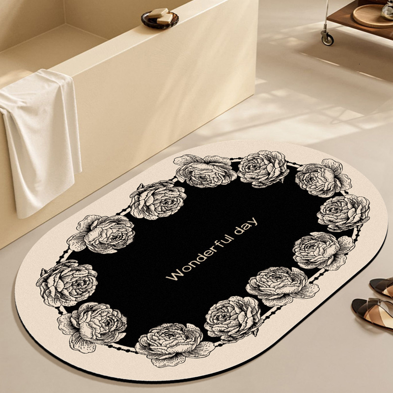 Light Luxury French Style Bathroom Mat Toilet Door Absorbent Quick-Dry Non-Slip Diatomaceous Earth Mat 250804