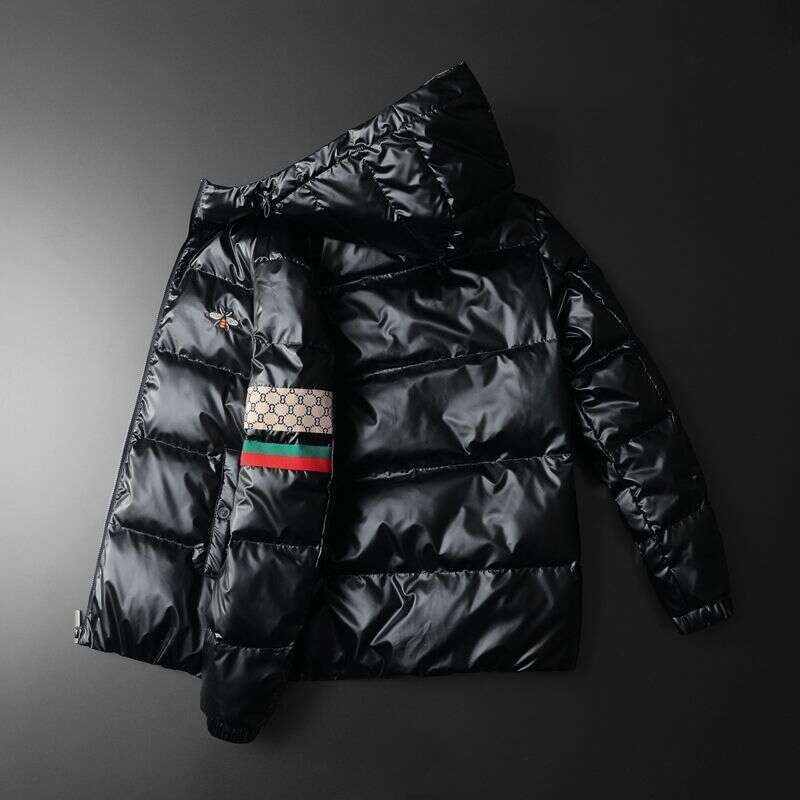 Bee Embroidery European Station Tide Brand Men's Light Hooded Slim White Eiderdown Warm Down Jacket