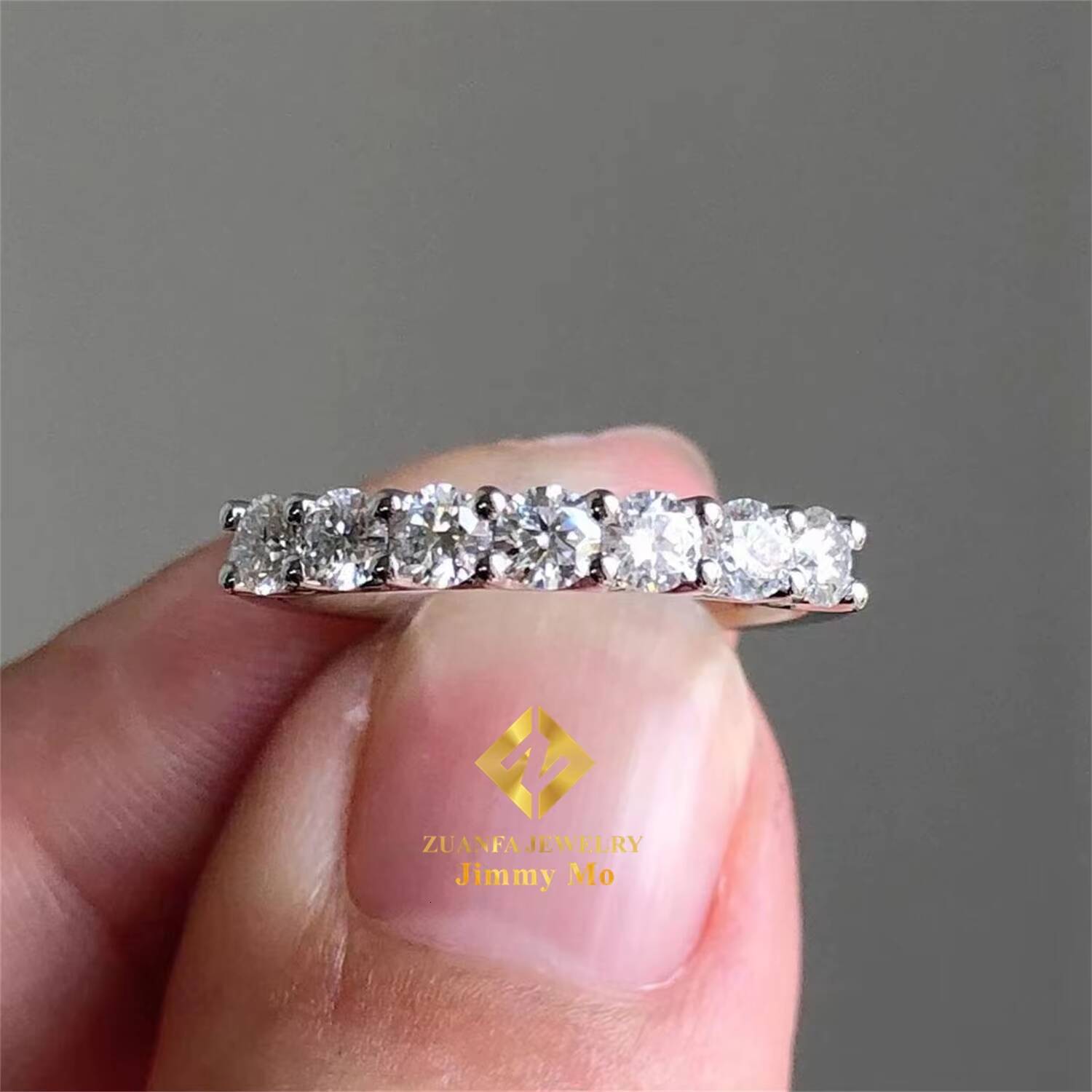 Wedding Prong Setting Bridal Jewelry 10k Yellow Gold VVS1 Round Moissanite Diamond Half Band Engagement Eternity Band Ring
