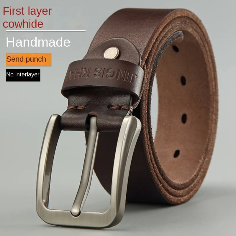 Belt mens genuine leather needle buckle layer genuine cowhide retro mens belt handmade casual trend mens belt cowhide 250730