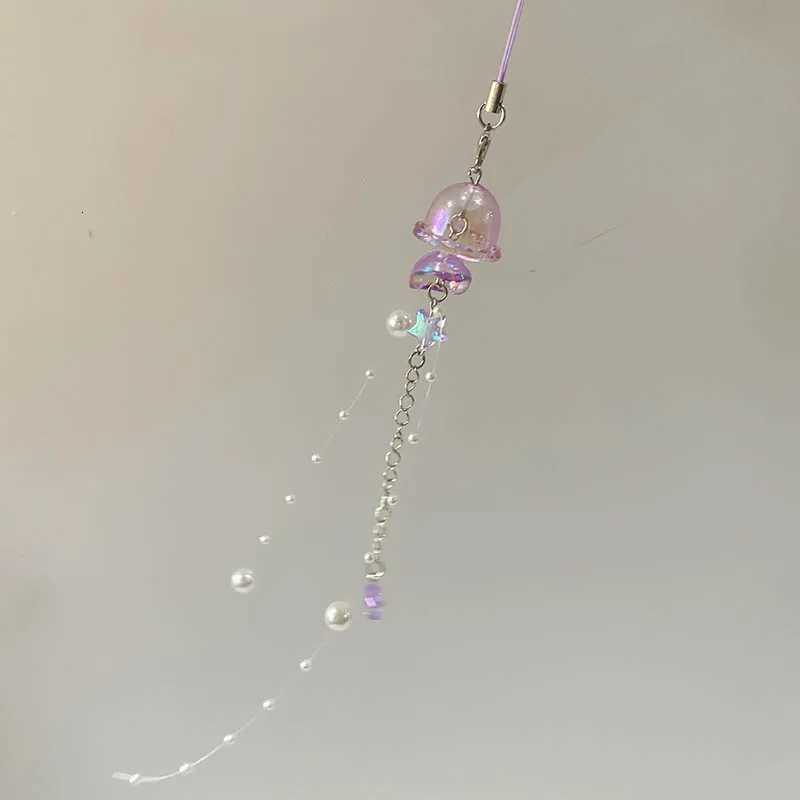 2K Jellyfish Tassel Mobile Keychain Jellyfish Beaded Phone Charm Keycord Korean Sea Shell Fish Beads Chain Backpack Keyring G250802