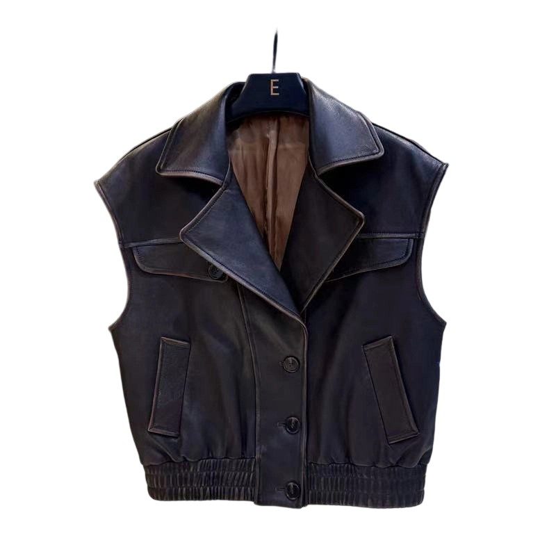 2025 Autumn/Winter New Sheepskin Retro Leather Used Scratch Tank Top Motorcycle Coat